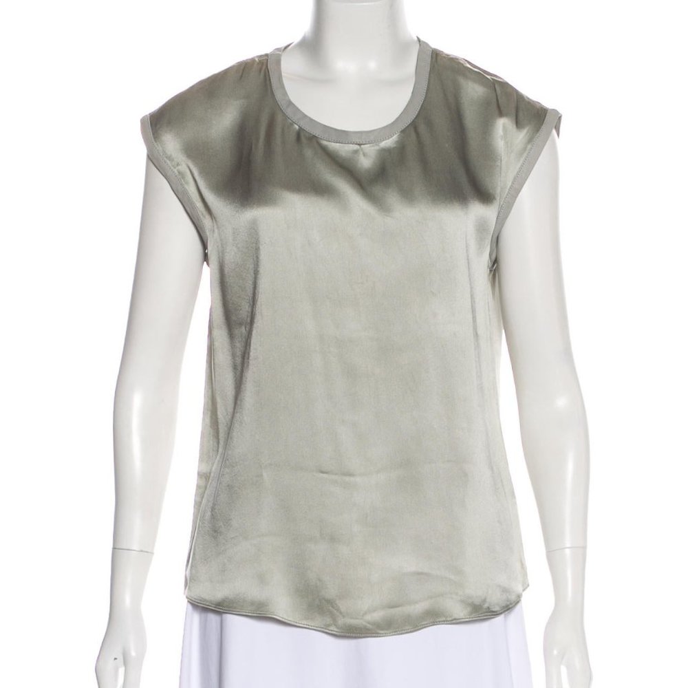 HELMUT LANG Grey Satin Sleeveless Top  - S